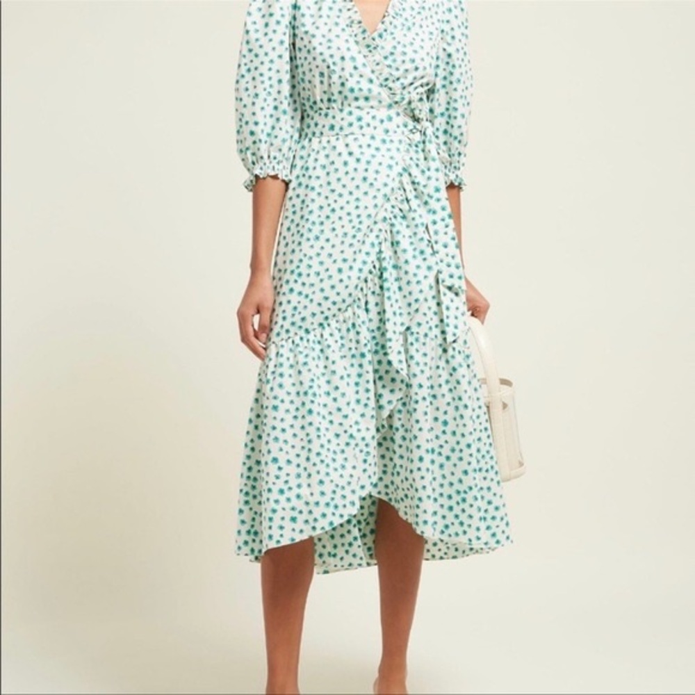 Rebecca Taylor white green blue floral ruffle dress
